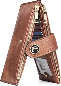 CLUCI Wallet for Women Leather Slim Womens Wallet RFID Blocking Bifold Credit Card Holder with Zipper Pocket