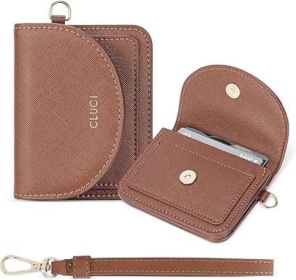 CLUCI Small Womens Wallet Leather RFID Blocking Card Holder Ladies Wallets with Wrist Strap Brown