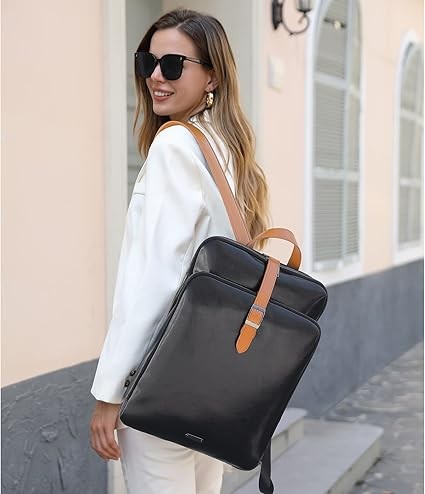 CLUCI Leather Backpack for Women, 15.6 inch Laptop Bag, Large Genuine Work Backpack Travel Back
