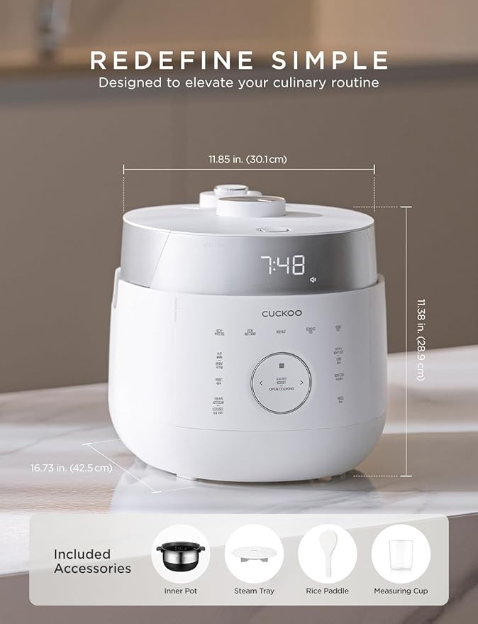 CUCKOO CRP-LHTR1009FW 10-Cup (Uncooked) / 20-Cup (Cooked) Induction Heating Twin Pressure Rice Cooker with Nonstick Inner Pot, 16 Menu Modes, 3 Voice Guide, Auto Clean (White)